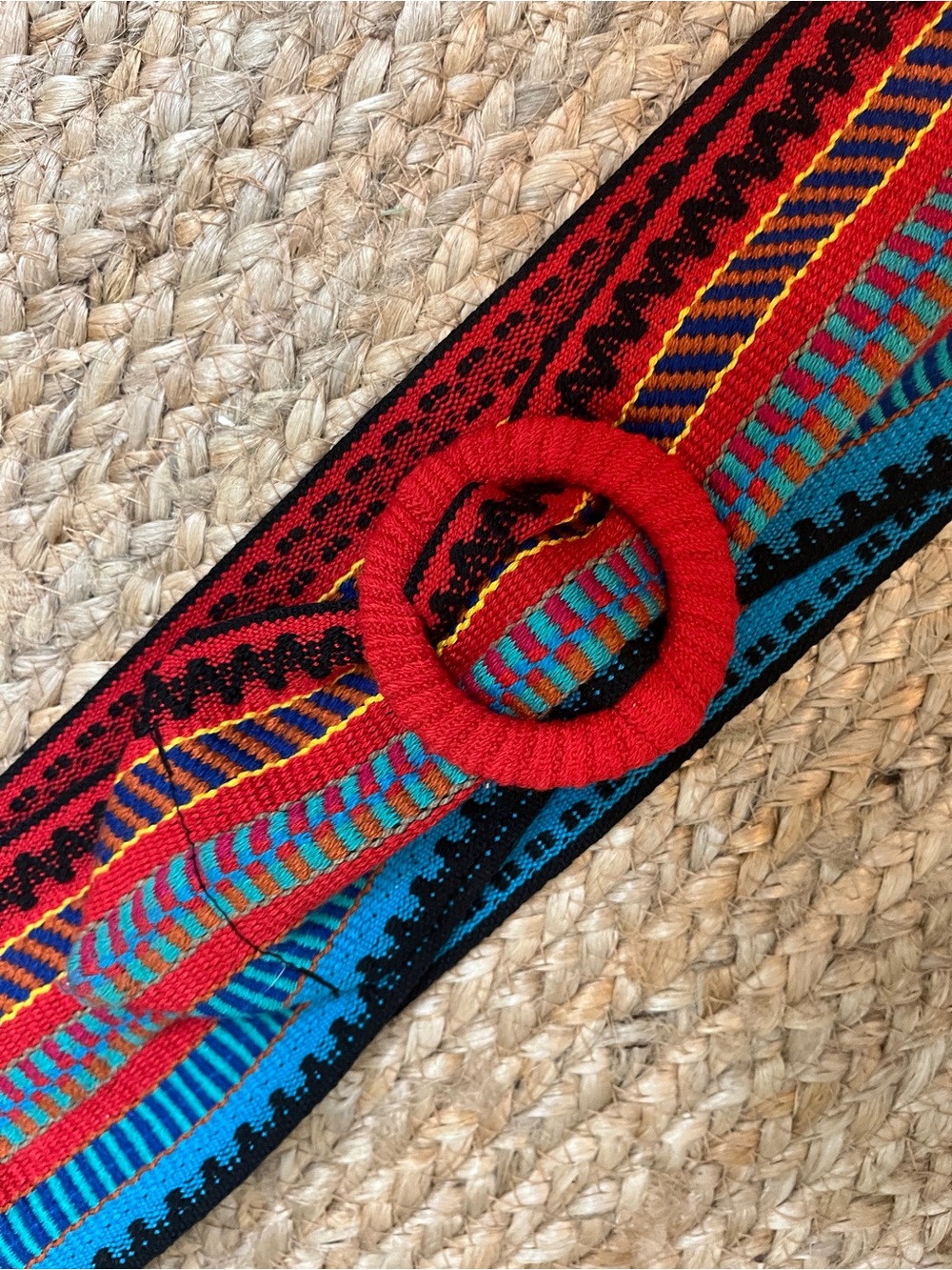 Sz S/M Mexican Artisan Serape Striped Belt 3-7/8” wide